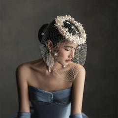 French-style Garden Face-veiling Headpiece
