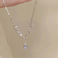 Silver Petal Teardrop Necklace