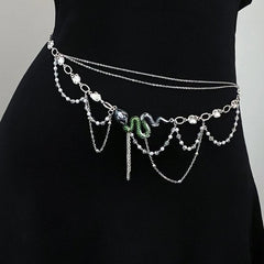 Silver Textured Heart Belly Waist Chain