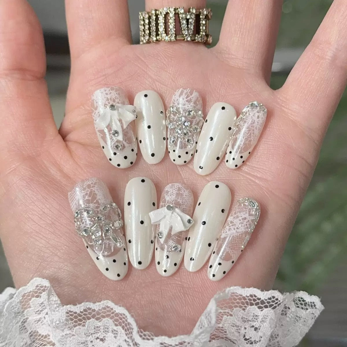 Lace & Bow Crystal Press-On Nails