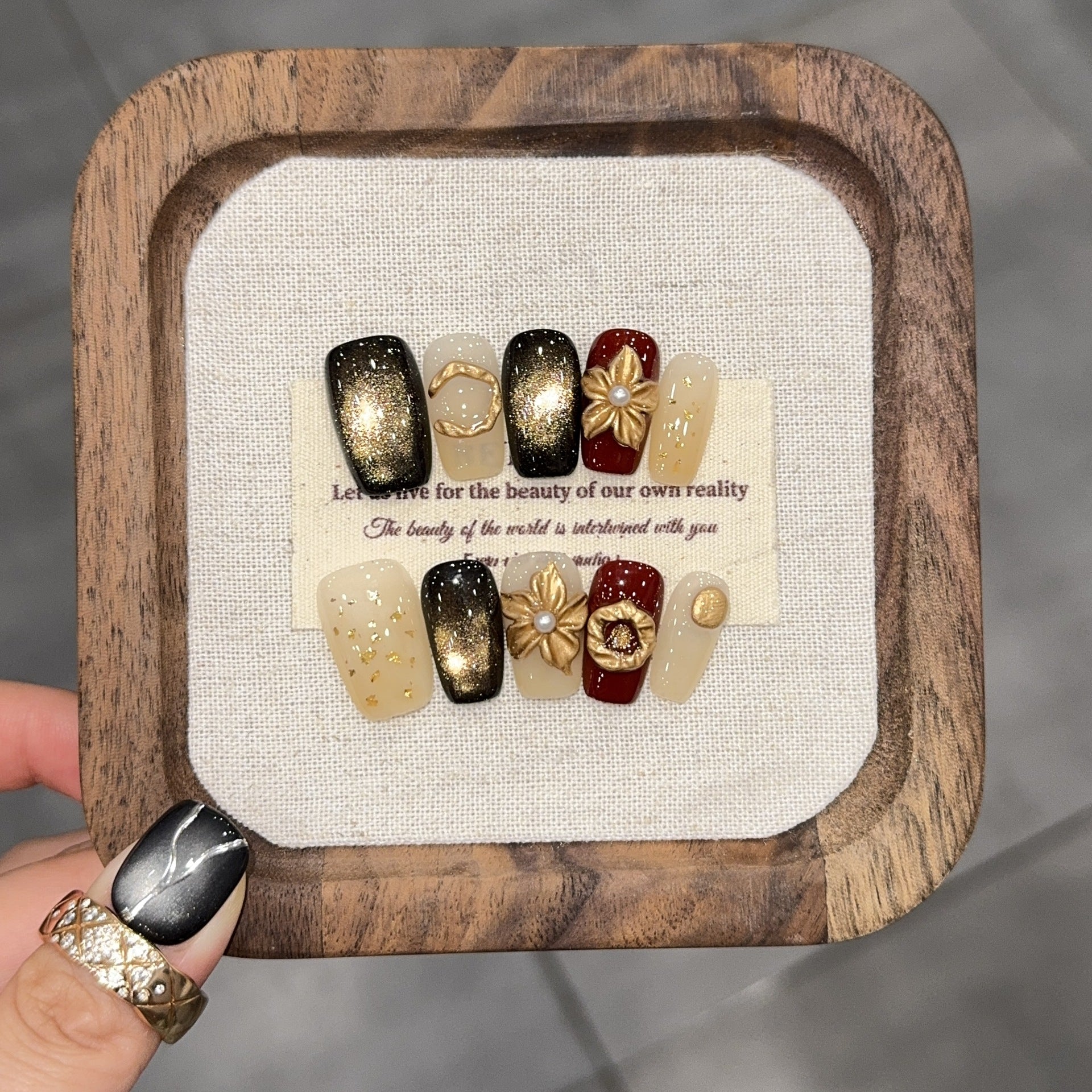 Gilded Noir Floral Press-On Nails