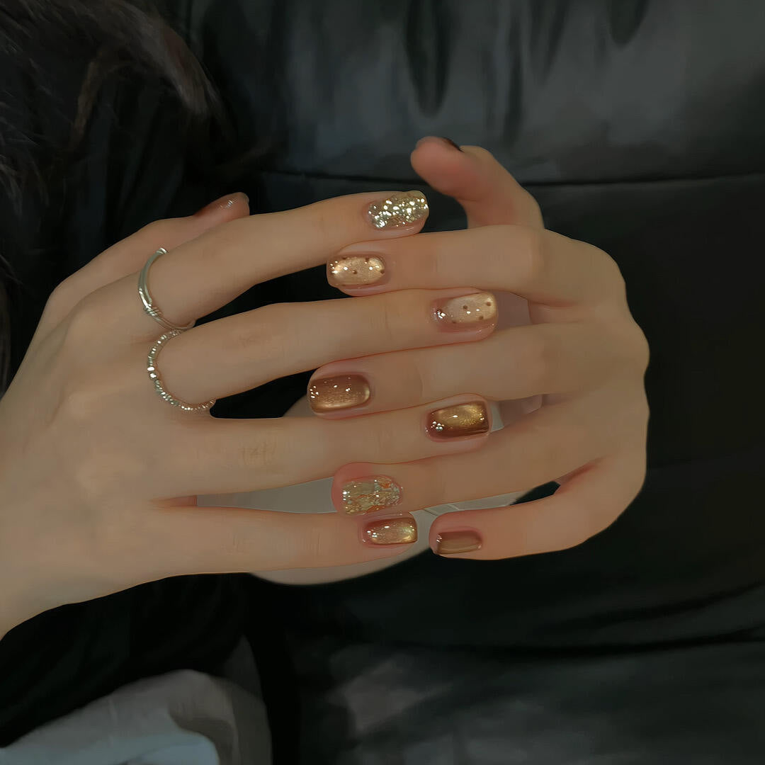 Champagne Glow Square Press-On Nails