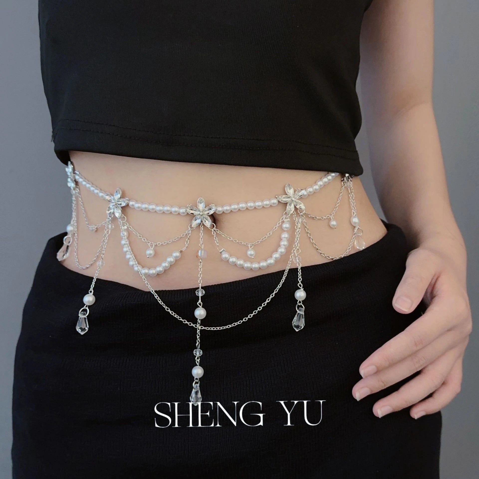 Baroque Pearl Cascade Waist Chain
