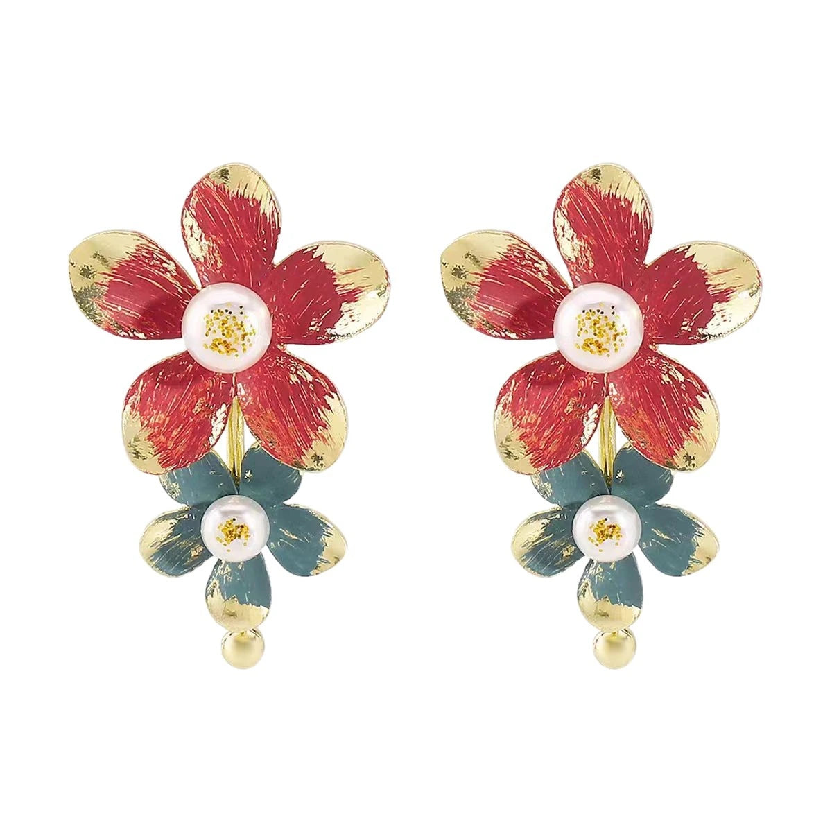 Crimson Garden Flower Earrings