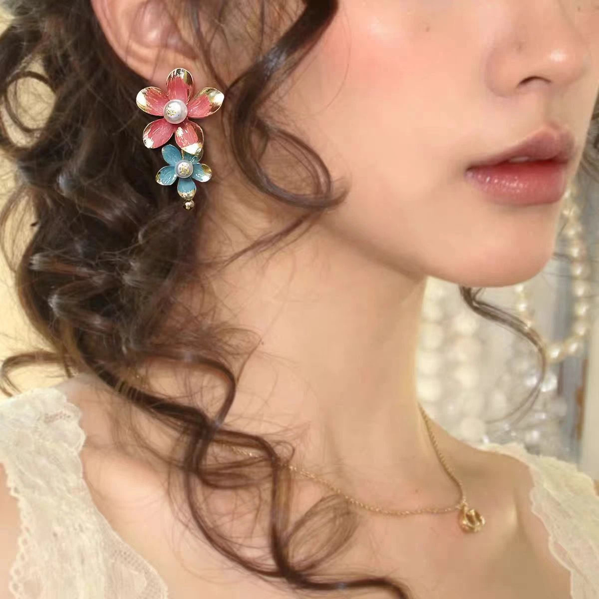 Crimson Garden Flower Earrings