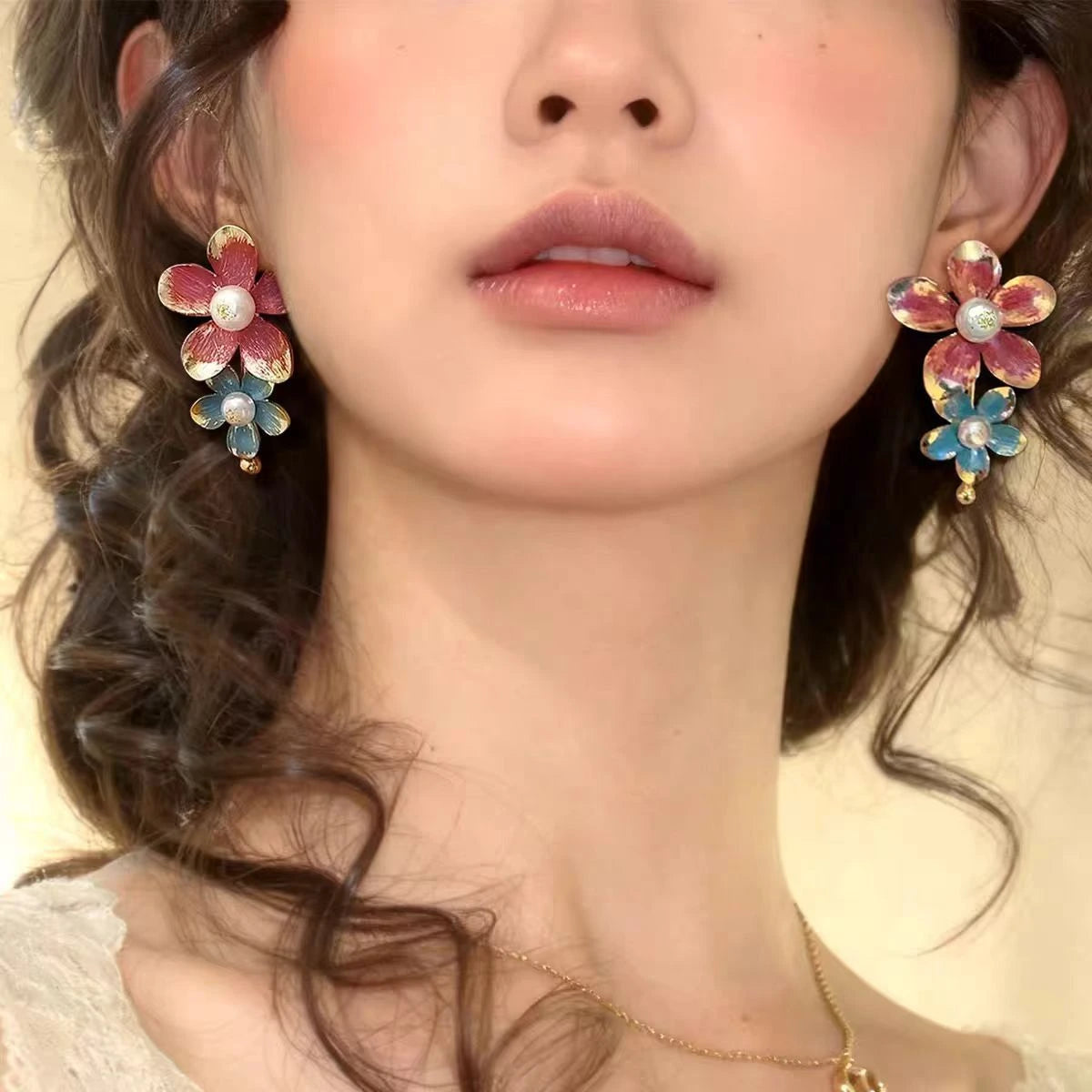 Crimson Garden Flower Earrings