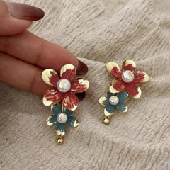 Crimson Garden Flower Earrings