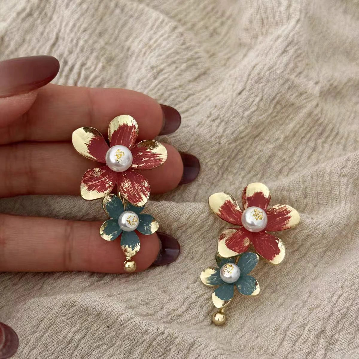 Crimson Garden Flower Earrings