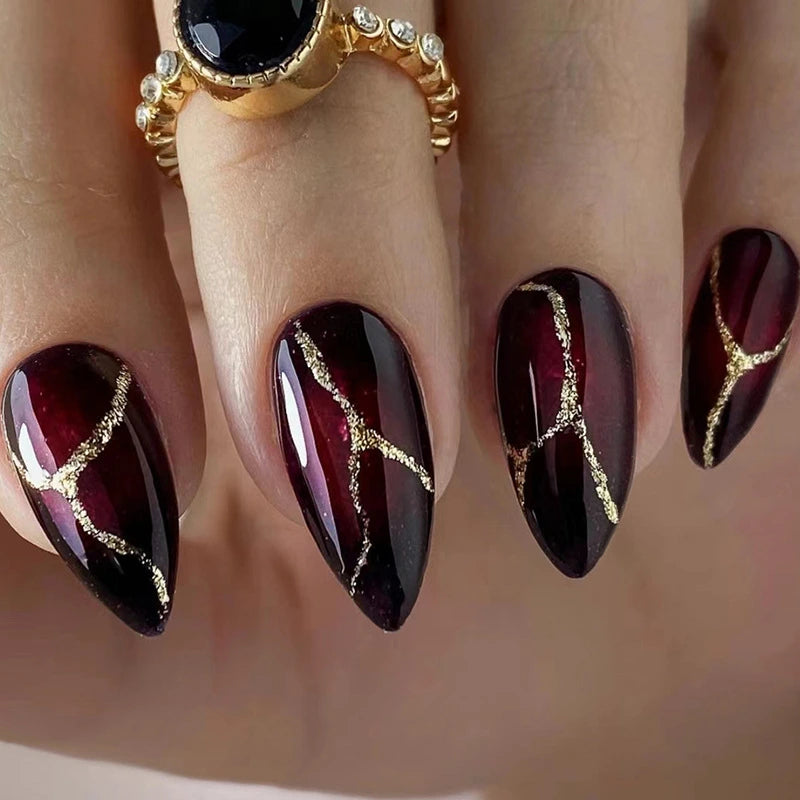 Crimson Kintsugi Press-On Nails