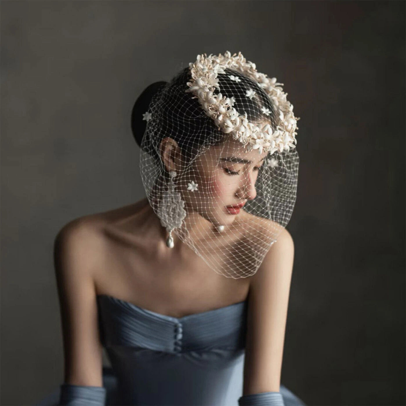 French-style Garden Face-veiling Headpiece