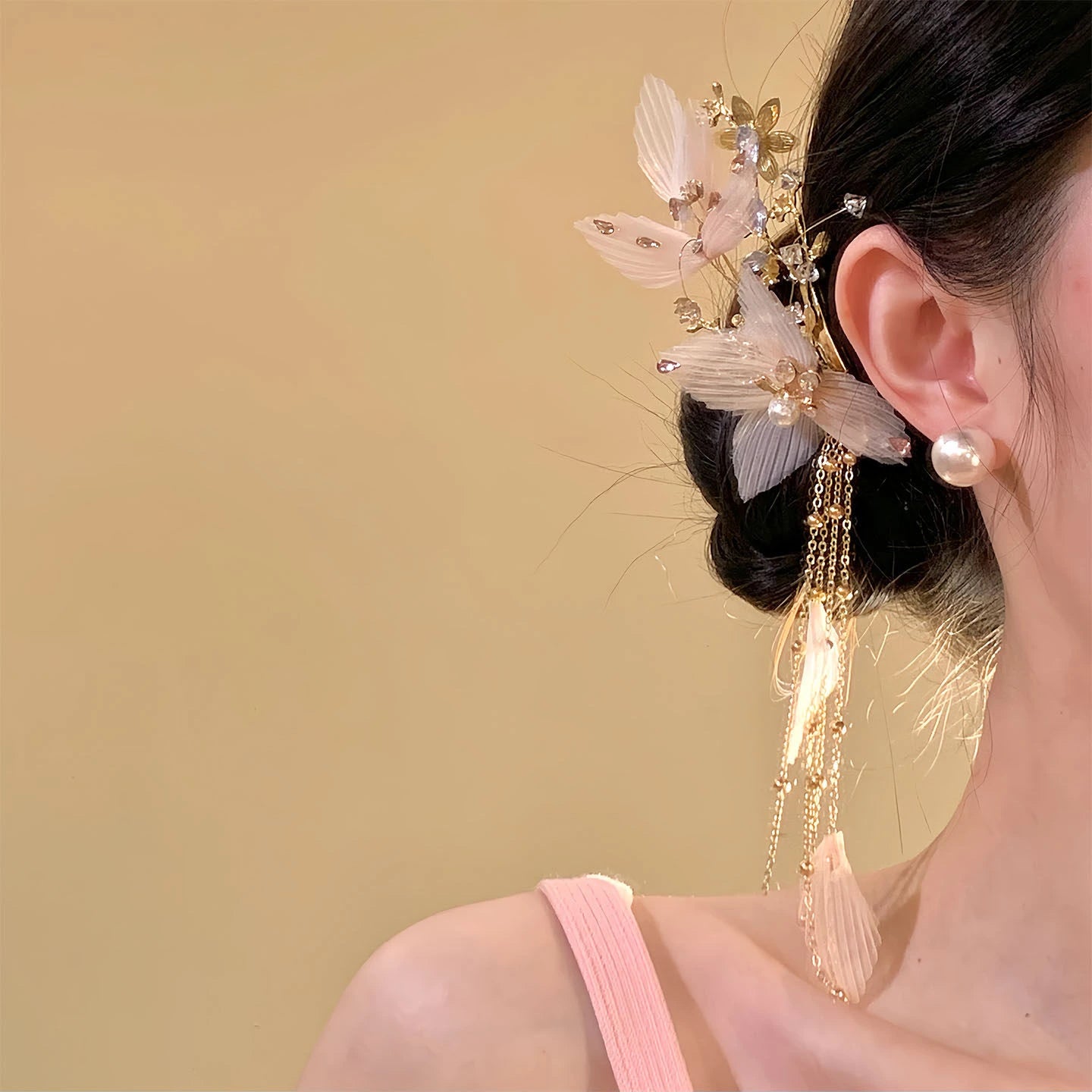 Moonlit Peony Tassel Hair Clip
