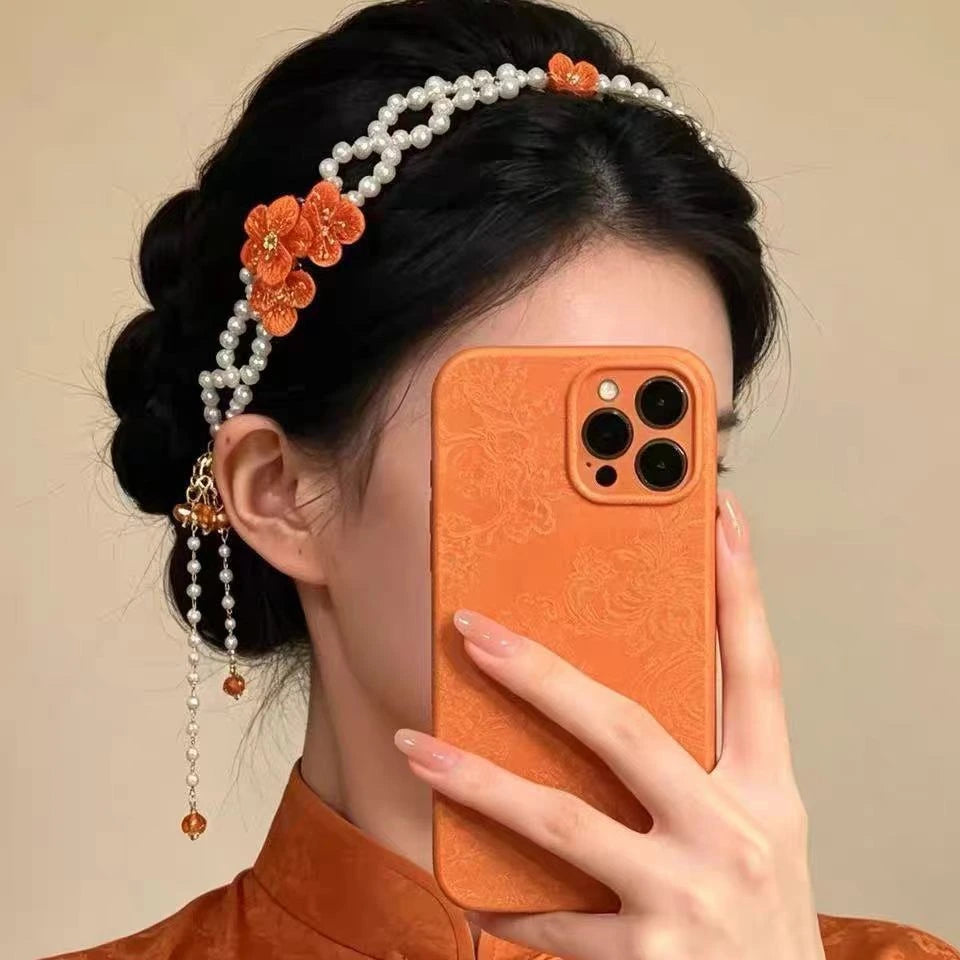Plum Blossom Pearl Hair Chain