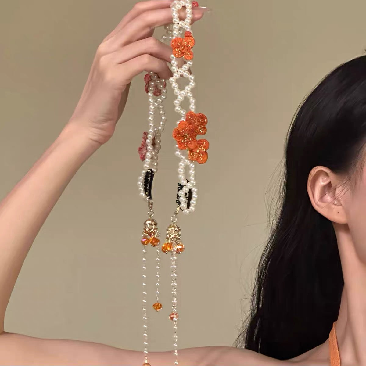 Plum Blossom Pearl Hair Chain