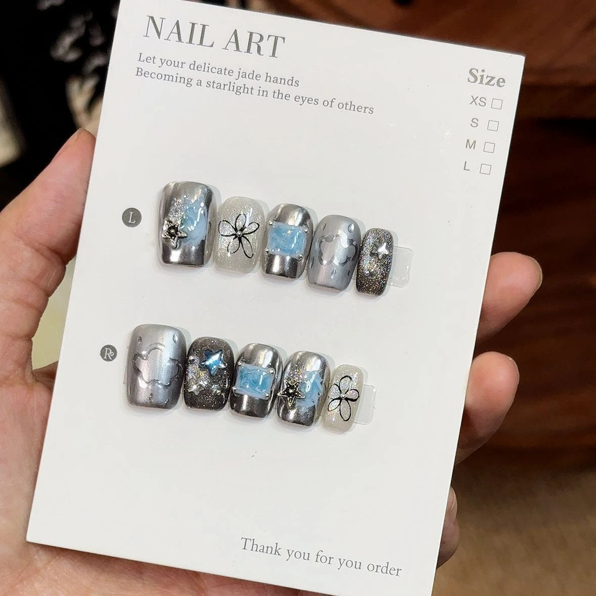 Silver Stardust Press-On Nails