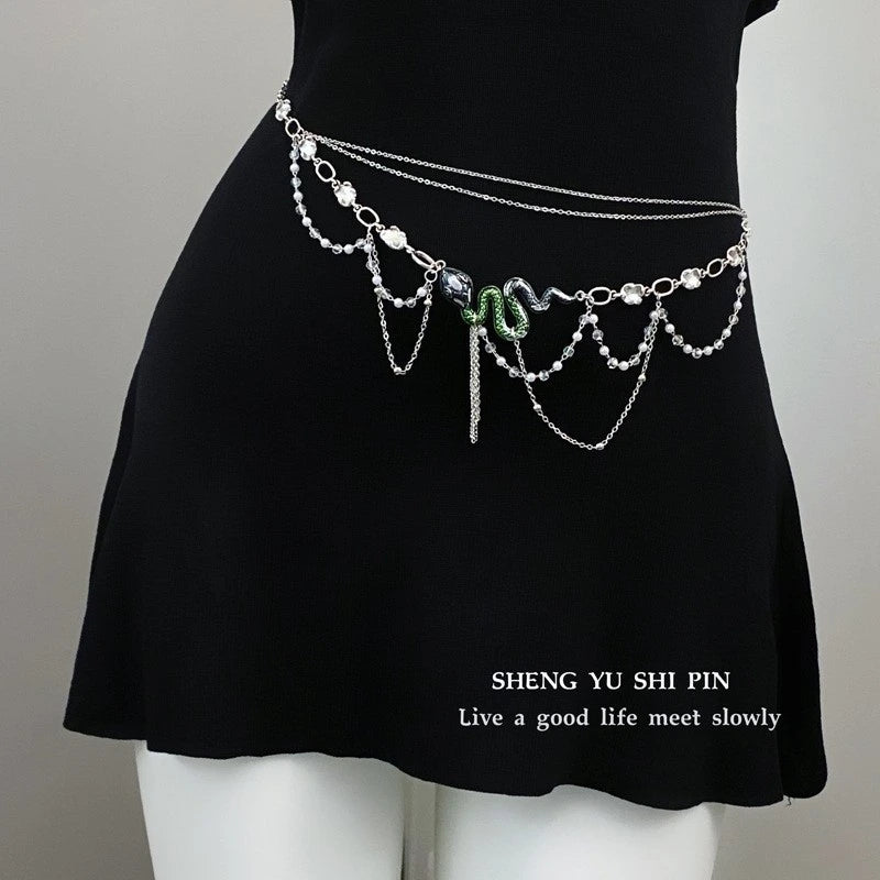 Silver Textured Heart Belly Waist Chain