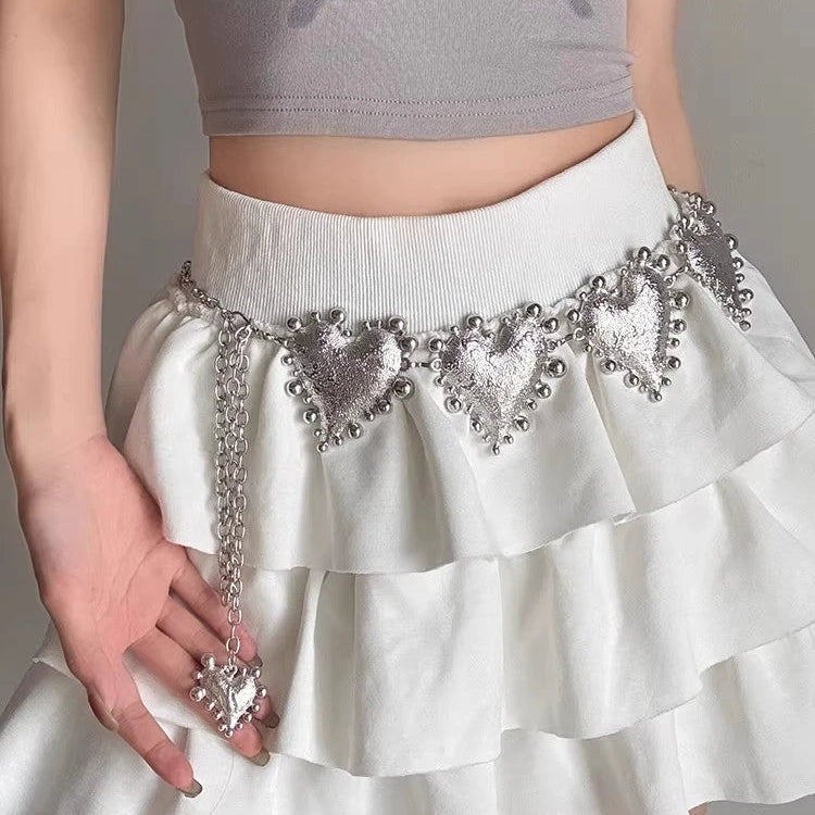 Silver Textured Heart Belly Waist Chain
