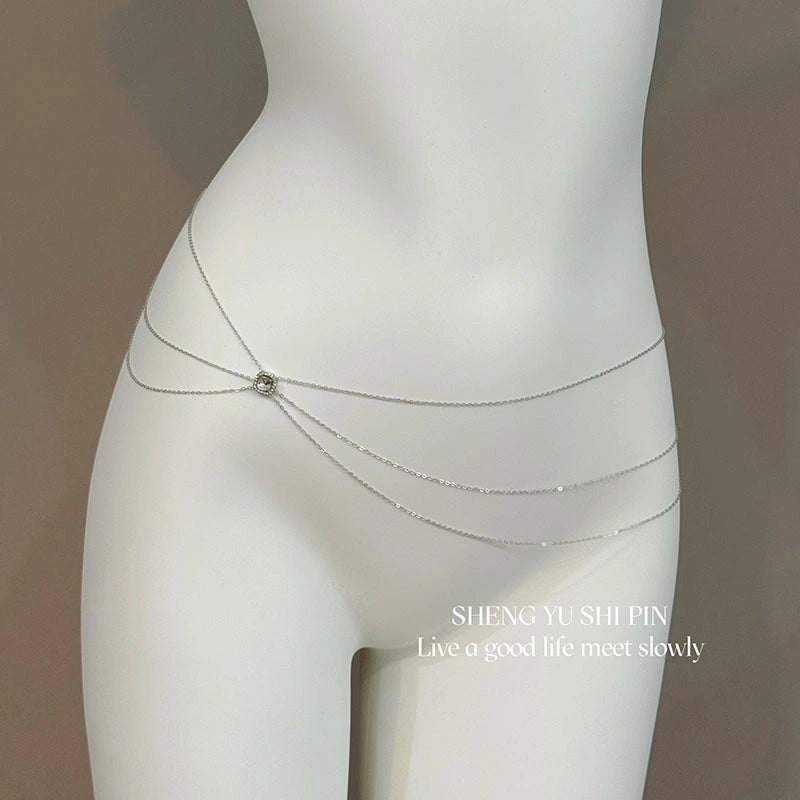 Silver Textured Heart Belly Waist Chain
