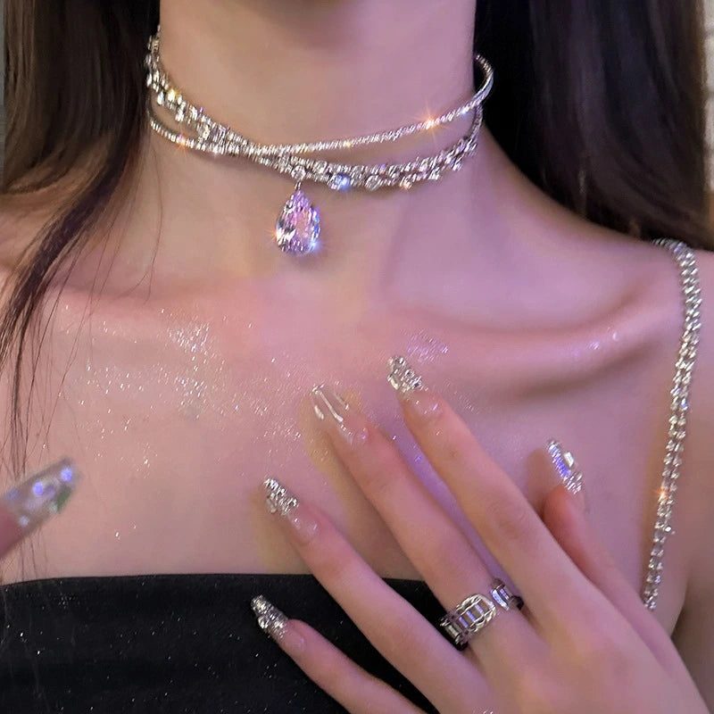 Double Wave Crystal Necklace