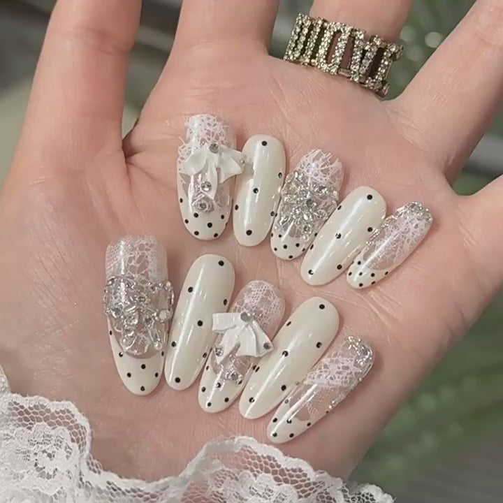 Lace & Bow Crystal Press-On Nails