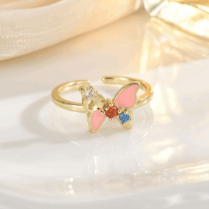Cute Pastel Butterfly Heart Adjustable Ring