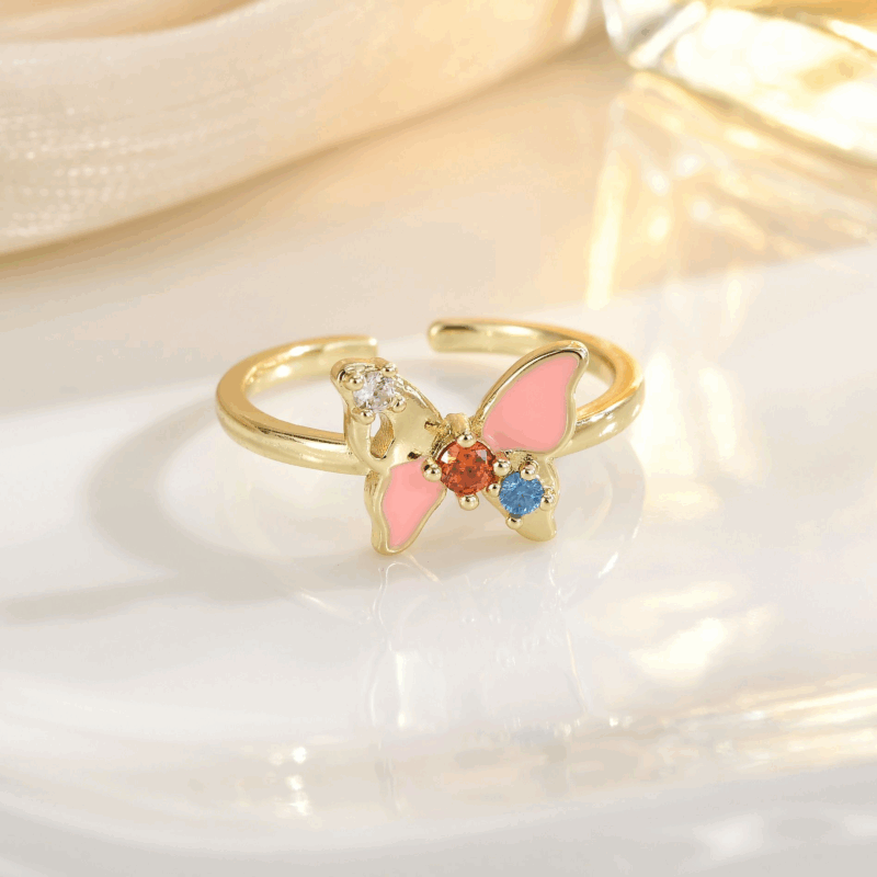 Cute Pastel Butterfly Heart Adjustable Ring