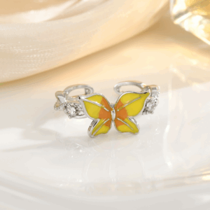 Cute Pastel Butterfly Heart Adjustable Ring