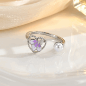 Cute Pastel Butterfly Heart Adjustable Ring