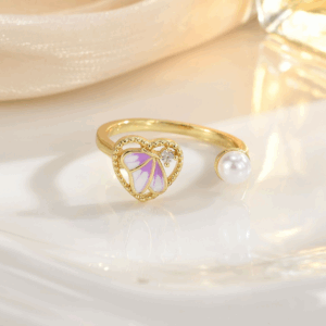 Cute Pastel Butterfly Heart Adjustable Ring