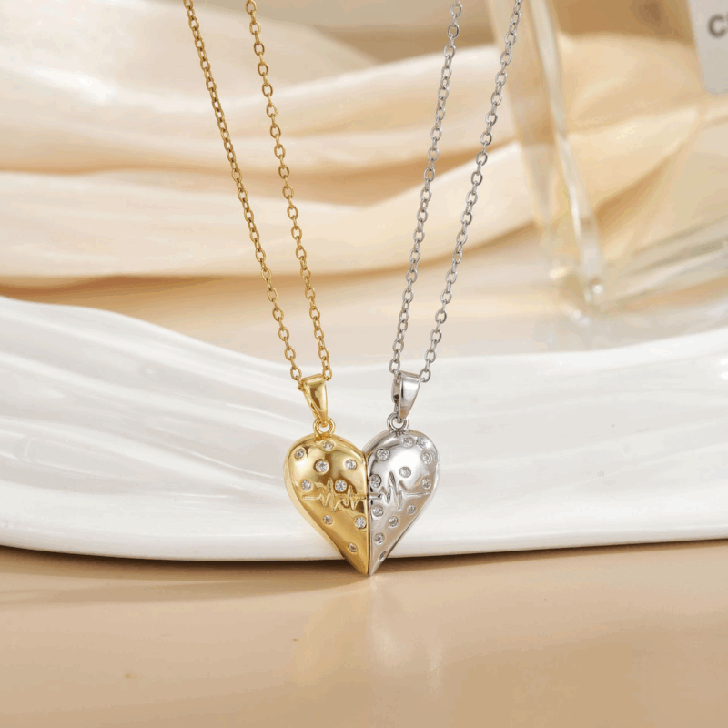 Heart Match Pendant Necklace Set