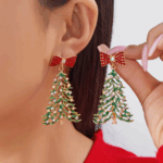 Sparkling Christmas Tree Bow Earrings