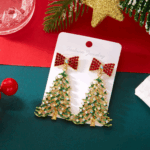 Sparkling Christmas Tree Bow Earrings