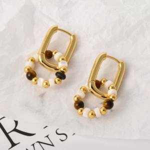 Tiger Eye Pearl Hoop Earrings