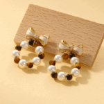 Tiger Eye Pearl Hoop Earrings