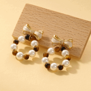 Tiger Eye Pearl Hoop Earrings