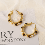 Tiger Eye Pearl Hoop Earrings