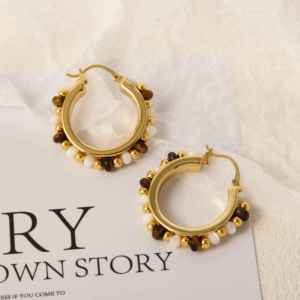 Tiger Eye Pearl Hoop Earrings